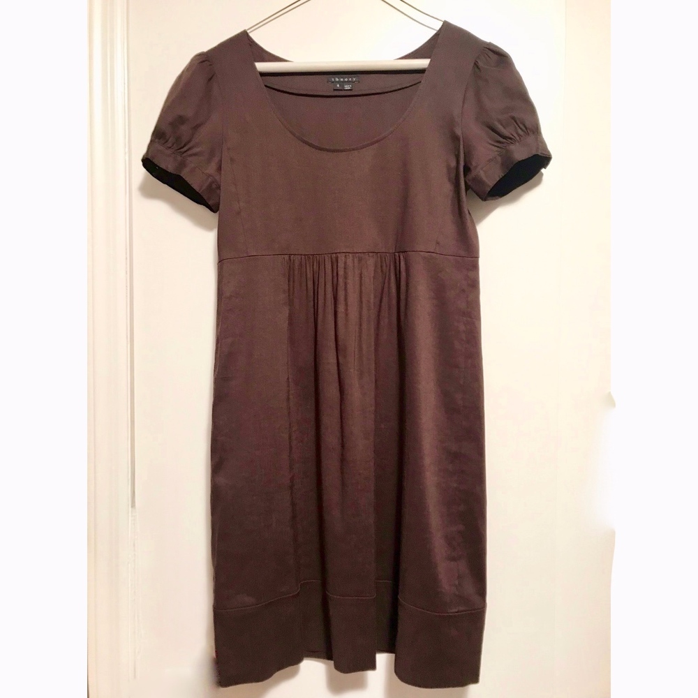 Theory Brown Linen Shift Dress